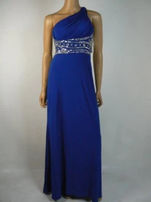 $200 Hailey Logan by Adrianna Papell Cobalt Blue Sequin Jersey Gown 3 4 NWT H281 - Image 1 of 4