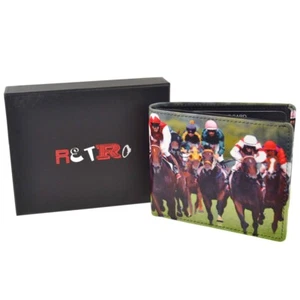 Mens Leather Horse Racing Bi-Fold Wallet by Retro Gift Box Grand National - Picture 1 of 3