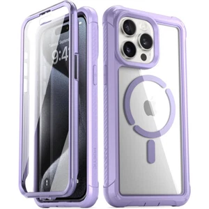 For iPhone 15 Pro Case | Poetic MagSafe Built-in Screen Clear Cover Purple - Picture 1 of 6