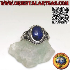 Anello in Argento 925‰ lapislazzulo ovale contornato da sfere e cuori - Foto 1 di 5