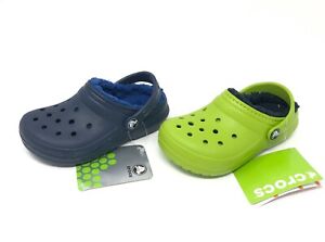 Crocs Classic Lined Clogs BOYS SIZE 6, 7, 8 Volt Green or Navy Blue NEW