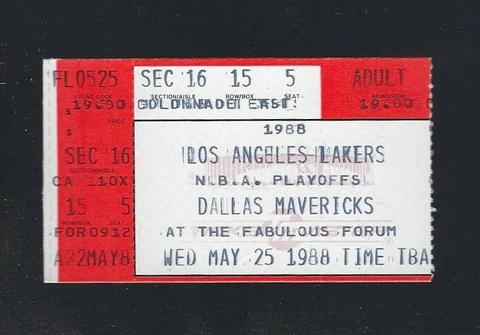 VINTAGE 1987-88 NBA WESTERN CONFERENCE FINALS MAVERICKS @ LAKERS TICKET - Game 2 Cover