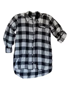 DKNY Damen Karo Flanell Button Down Tunika Größe M Schwarz Weiß Taschen Hi-Low - Bild 1 von 9