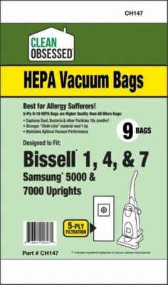 CH147 Bissell Style 1, 4, 7 Cloth HEPA Paper Bags, 9/pk fits bg1451T  Powerforce - Image 1 of 2
