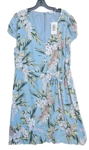 Estelle Wrap Dress Women's Plus Size 1X Blue High Low Hem Floral V Neck - Picture 1 of 6