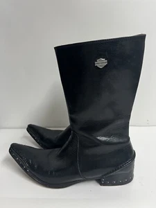 Botas vaqueras Harley-Davidson para mujer con lema talla 7,5 cuero negro clavos tachuelas - Imagen 1 de 12