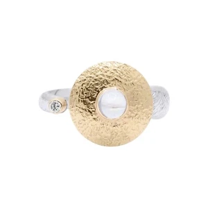 Luna & Anello Diamante 925 Argento Massiccio & 18k Oro Artigianale Gioielli per - Foto 1 di 3