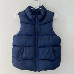Old Navy Kids Unisex Navy Blue Black Plaid Puffer Vest Fleece Lining Size 4T  - Picture 1 of 11