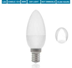 60W LED Candle Bulb Candle E14 Small Edison Screw Cap Daylight Candle SES 8W - Picture 1 of 11