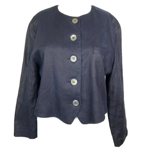 Anne Klein II Blazer Damen 12P Petite Vintage blau Knopf Leinen Sakko Hemd gefüttert - Bild 1 von 10