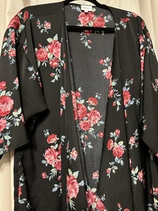 Suéter Cárdigan Floral LuLaRoe Grande Negro Rojo/Rosa Verde - Imagen 1 de 3