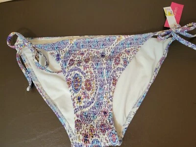 Xhilaration Junior XL 12 14 Smocked String Bikini Bottom - Blue Paisley Print  - Image 1 of 4
