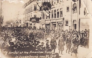 Original WWI RPPC Real Photo Postcard AEF TROOPS ENTERING 1918 LUXEMBOURG 106a - Picture 1 of 2