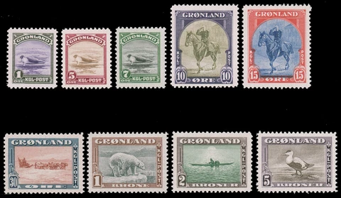 Greenland #10-18 MNH 1945 Dogslead Polar Bear Seal Eskimo Eider Kayak [Mi8-Mi16] Cover