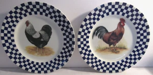JUEGO DE 2 PLATOS DE ENSALADA/MERIENDA WILLIAMS SONOMA GALLO CUADROS AZULES JAPÓN ~ POSTRE - Imagen 1 de 6