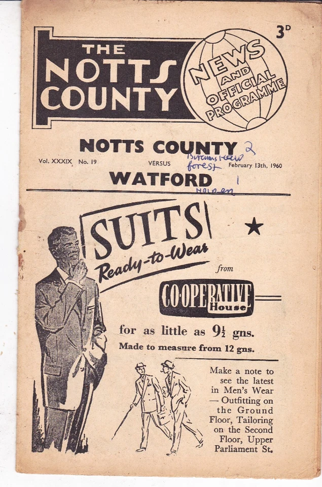 1959  1960   Notts County  v   Watford - Image 1 of 1