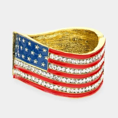Brazalete Bandera Americana Bisagra Cristal EE. UU. Rayas Ancho DORADO 602 Foto 1 de 2