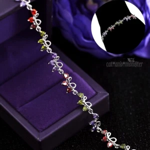 Lady's Multi Colour Crystal Floral Garland Filigree Chain Silver BANGLE BRACELET - Picture 1 of 6