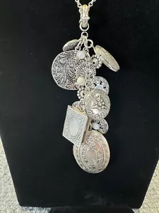 Premier Designs Near And Dear Necklace Lockets Silvertone White Stones - Picture 1 of 12