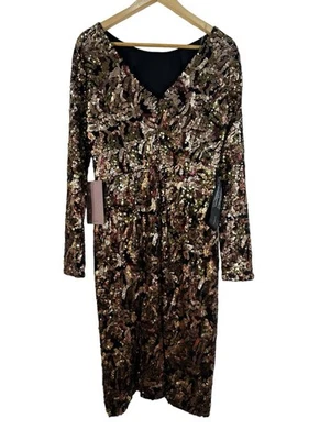 JS COLLECTIONS Zuri Sequined Midi Cocktail Party Dress in Merlot/Gold 8 NEW NWT - Image 1 of 4