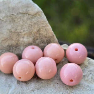 7 cuentas de vidrio prensado vintage verdaderas raras rosa melocotón 10 mm hágalo usted mismo para hacer joyas - Imagen 1 de 3