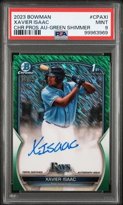 2023 Bowman Chrome Green Shimmer  Autograph #CPA-XI Xavier Isaac /99 PSA 9 - Image 1 of 3