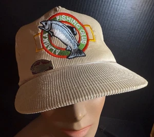 Vintage Corduroy Alaska Fishing Club Rope Hat Trucker Cap & Pin 1980s - Picture 1 of 10