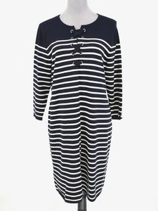Talbots Dress Petites XLP PXL Navy Blue White Stripe T-shirt Lace Up Nautical - Picture 1 of 11