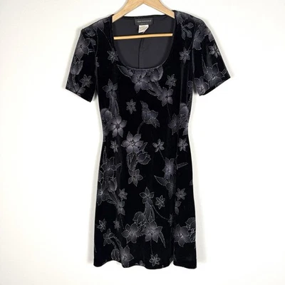Connected Apparel Velvet Floral Mini Dress Womens 6 Whimsigoth Fairy Vintage 90s - Image 1 of 4
