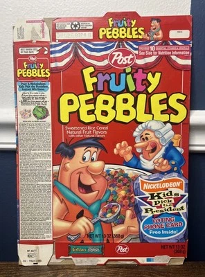De colección 1997 Fruity Pebbles Nickelodeon Kids Pick President caja de cereales picapiedra Foto 1 de 3