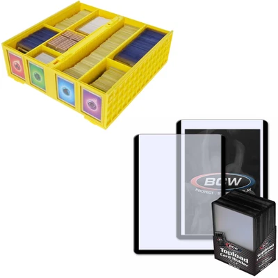 BCW 3200 Count Yellow Card Bin + 100 Black Border 3x4 Toploaders Storage - Image 1 of 4