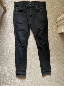H&M Jeans Men's Size 33/32 Black Slim Fit Coupe Moulante Ripped Jean Style - Picture 1 of 4