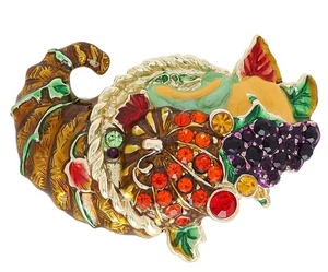 THANKSGIVING ERNTE FÜLLHORN STRASS GOLDFARBENE BROSCHE UND ANHÄNGER - Bild 1 von 1