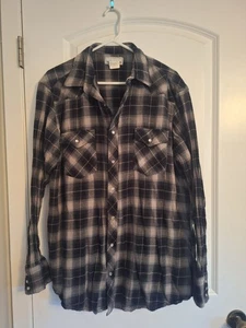 Wrangle Wrancher Shirt Black Plaid Flannel Pearl Snaps XLT - Picture 1 of 4