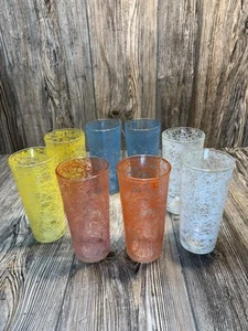 MCM Lot Of 8 Vintage Spaghetti String Drinking Glasses/ Tumblers Various Colors - Picture 1 of 12