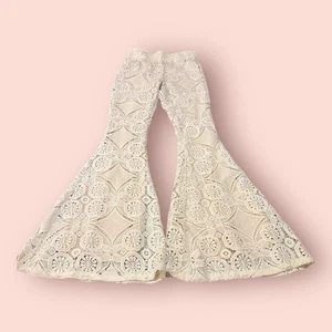Judith March pantaloni svasati donna piccoli avorio uncinetto pizzo overlay boho western - Foto 1 di 8