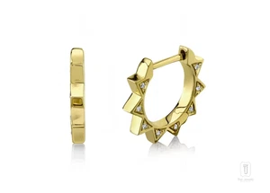 14k Gold 1.8 Gms Spike Earrings Huggie Hoops Natural 0.06 CT Round Cut for Women - Picture 1 of 5