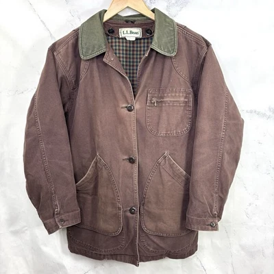 Vtg 90s LL Bean Barn Chore Coat Mens M Brown Wool Blanket Lining Hunting Jacket - Image 1 of 4