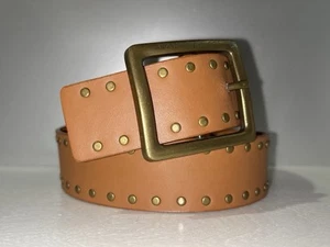 Calvin Klein Jeans Studded Brown Leather Belt Sz Small Brass Buckle Style 434876 - Picture 1 of 8