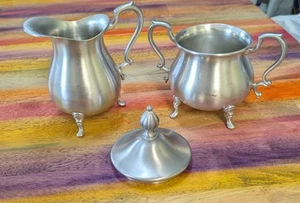 ⭐ Vintage Zinn Sahne & Zucker Teeservice WEB Silber CO 1136 Krug, Schüssel, Deckel - Bild 1 von 10