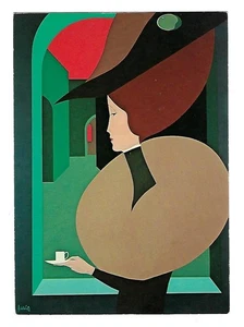 Kunstpostkarte "Die Tasse Kaffee" 1976 - Amleto Dalla Costa, Italien - Bild 1 von 2