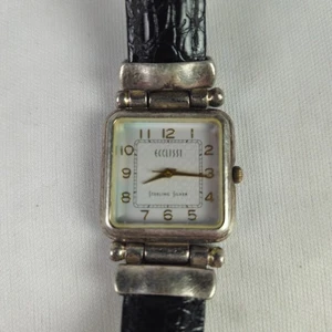 Reloj Ecclissi Vintage Plata Esterlina con Correa de Cuero Negro (BATERÍA NUEVA) ¡FUNCIONA! - Imagen 1 de 9