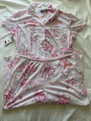 Ralph Lauren, Lauren Pj Set Short Sleeve Capri Pant Floral Pink Rose Size XL  - Image 1 of 4
