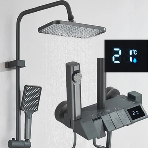 LED Duschsystem Duscharmatur Regendusche Duschset Handbrause Mischbatterie Grau - Bild 1 von 16