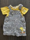 Vintage Looney Tunes Overalls 2T & Shirt 3T Shortalls Set 1997 Tweety Bird