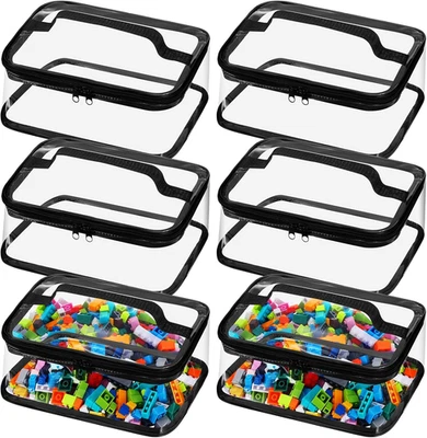 6 pacotes de sacos de armazenamento de brinquedos transparentes sacos de brinquedos organizadores de PVC com zíper para crianças Bui - Imagem 1 de 4