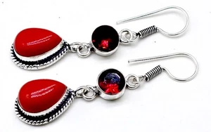 Red Coral Gemstone 925 Sterling Silver Handmade Jewelry Earring S-1.50 - Picture 1 of 7