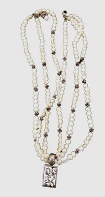 Collar colgante gargantilla de perlas y cuentas de plata esterlina triple hilo de colección  Foto 1 de 4
