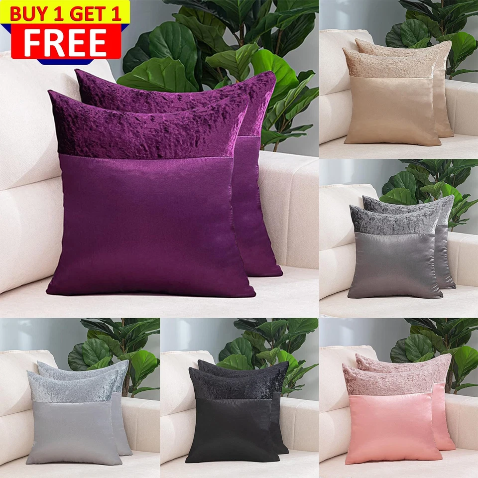 Luxury Crushed Velvet Band Cushion Covers Faux Silk 43X43 50X50 55X55 60X60 CM - Image 1 of 1