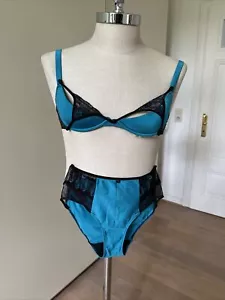 Implicite BH Set Dessous, BH Halbschale Bügel Gr. 80B, Slip , Türkis Schwarz - Bild 1 von 15